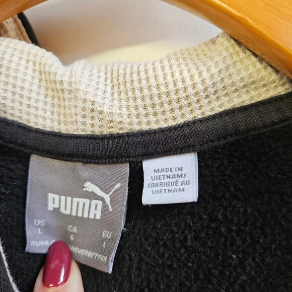 Puma Dark Gray and Tan Pull Over Hoodie Size L Men's Sweatshirt Casual Normcore - Picture 5 of 9